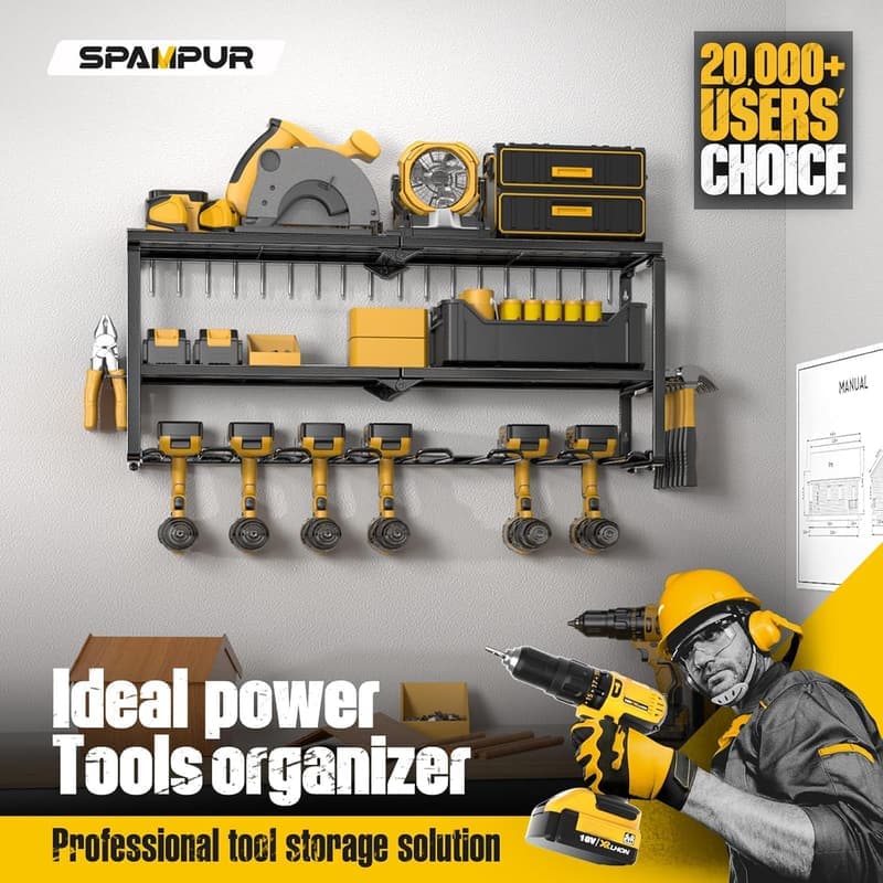 Tool Organizer with Charging Station - Heavy Duty Wall Mount Rack