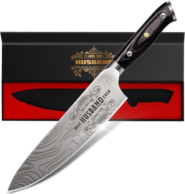8-Inch Engraved German Chef Knife for Husband's Anniversary