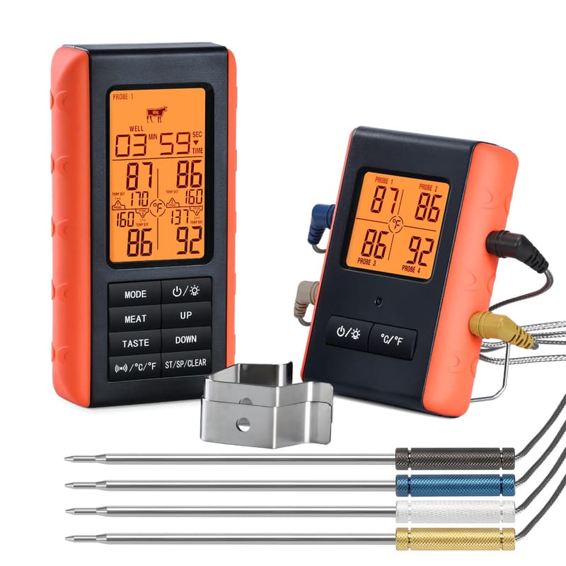 Wireless Meat Thermometer with 4 Probes for Grilling and Smoking