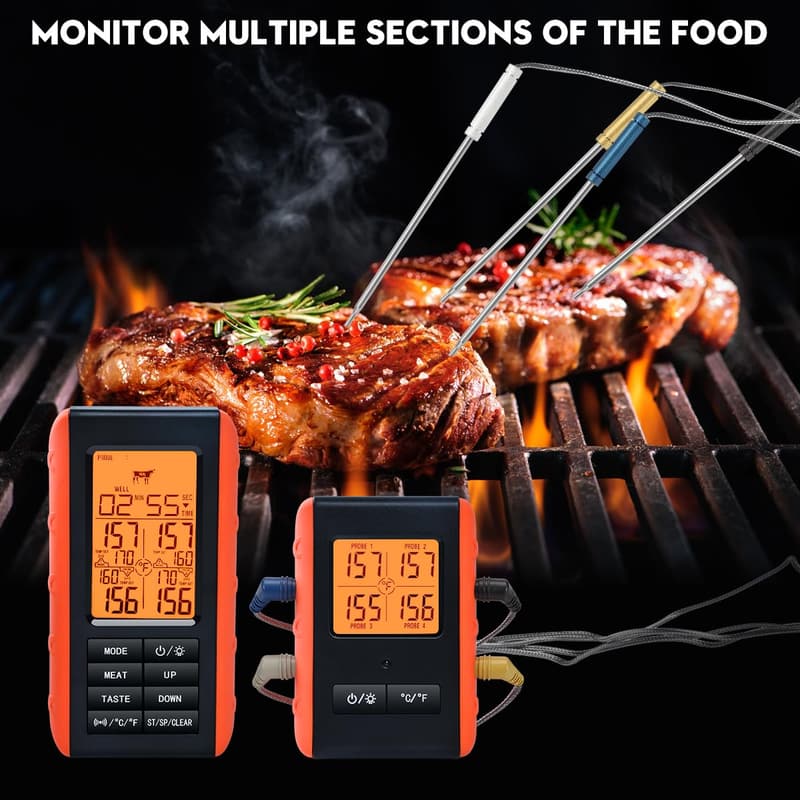 Wireless Meat Thermometer with 4 Probes for Grilling and Smoking