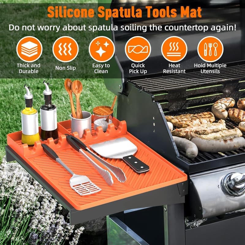 Silicone Grill Mat for Blackstone with Drip Pad, Orange