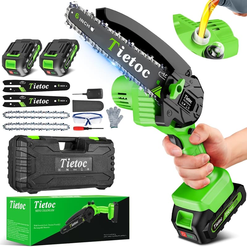 Mini Chainsaw with 2 Batteries - Ideal Gift for Men and Gardens