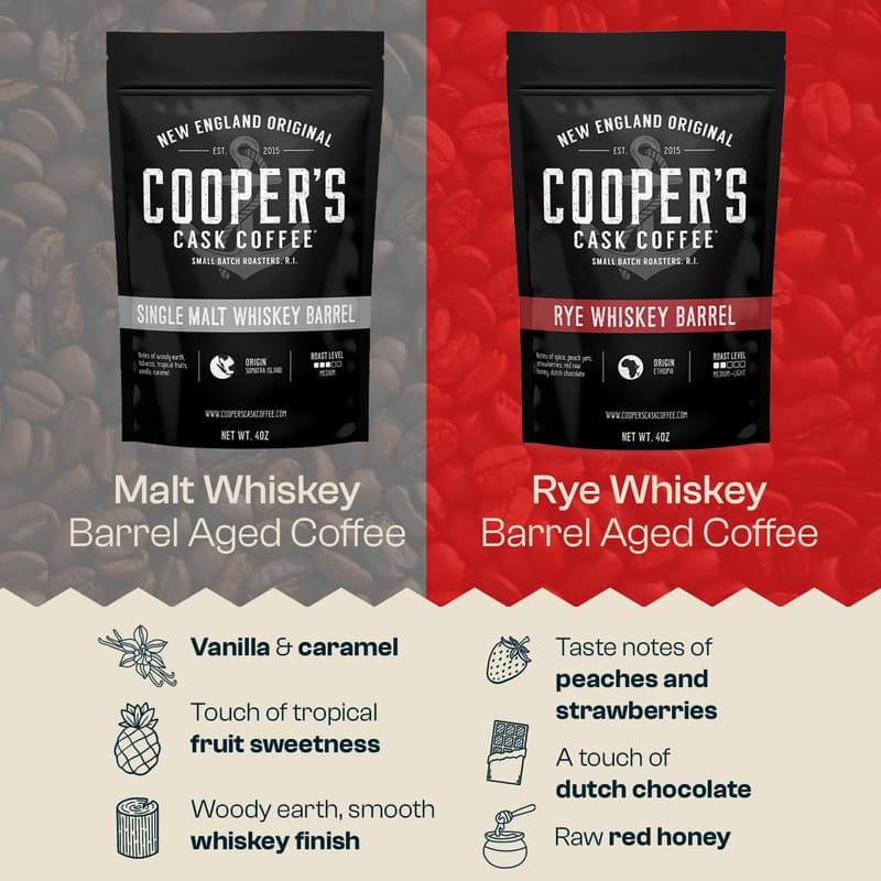 Bourbon Barrel Aged Coffee Bean Set - 3 Varieties, 4 oz Each