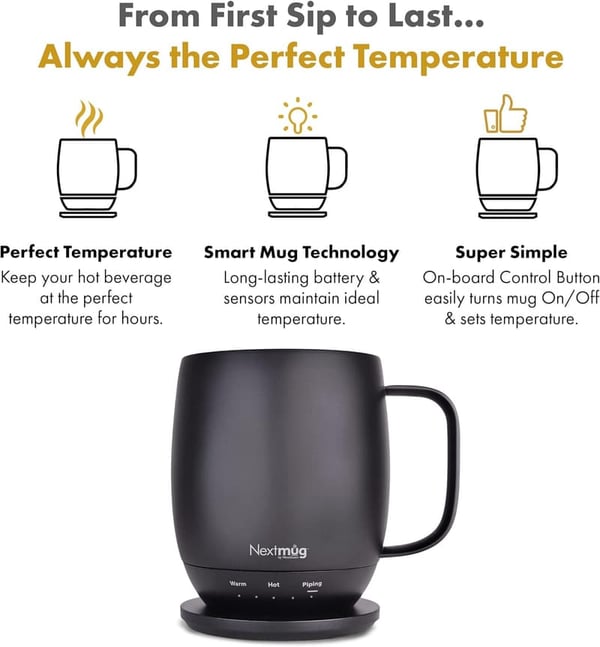 Self-Heating Coffee Mug - Temperature-Controlled 14 oz. Black