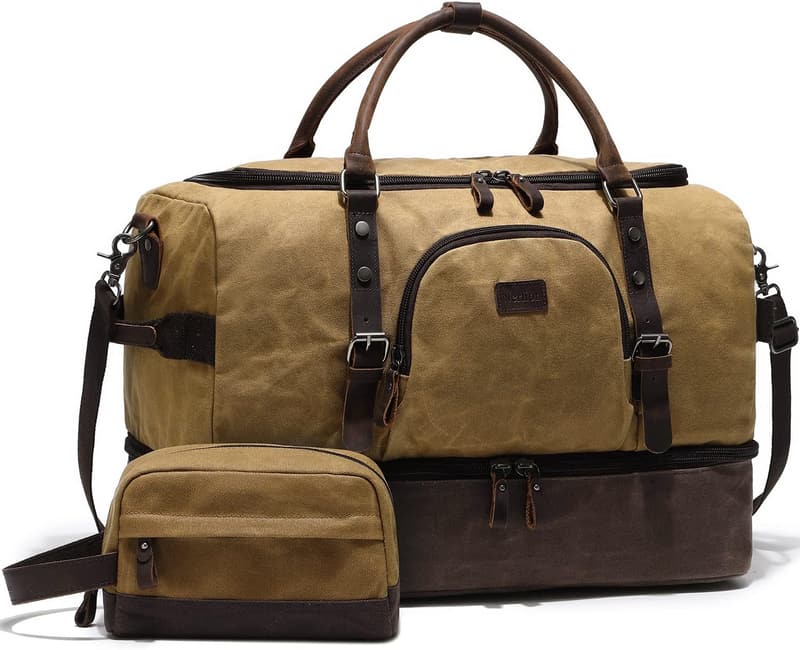 Men's Canvas Leather Weekender Bag with Shoe Compartment