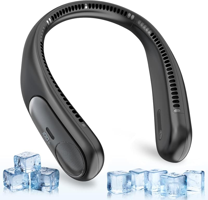 Wearable 360° Bladeless Neck Fan with LED Display - Black