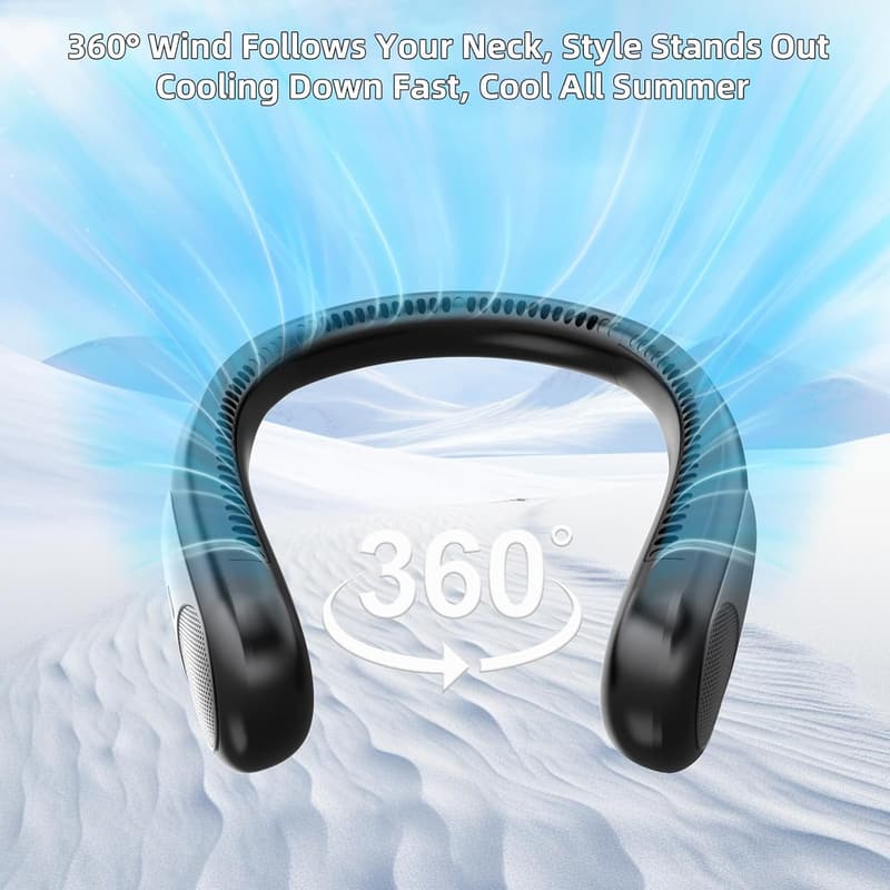 Wearable 360° Bladeless Neck Fan with LED Display - Black