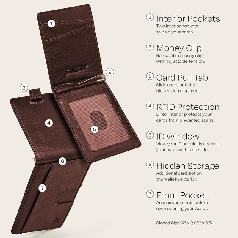 Walnut RFID Blocking Money Clip Wallet for Men