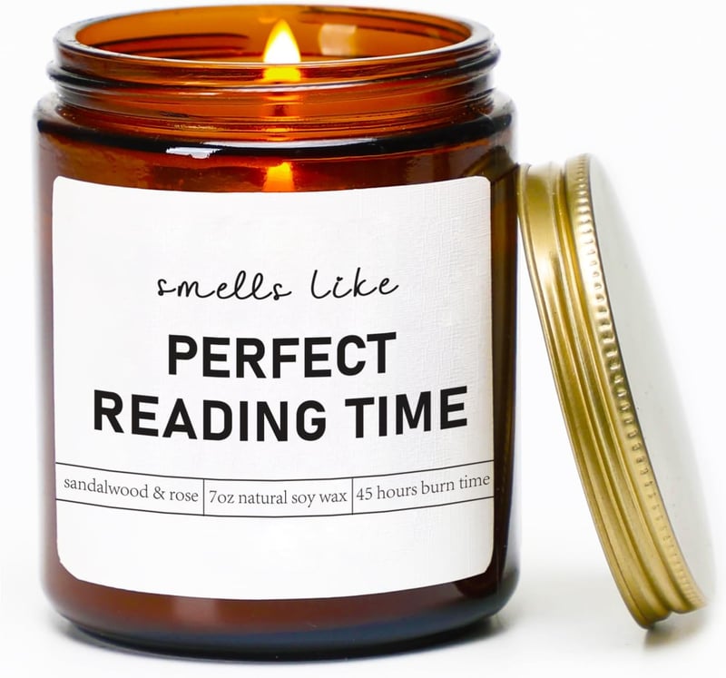Book Lover Candle - Sandalwood & Rose Scented, 7oz Natural Soy Wax