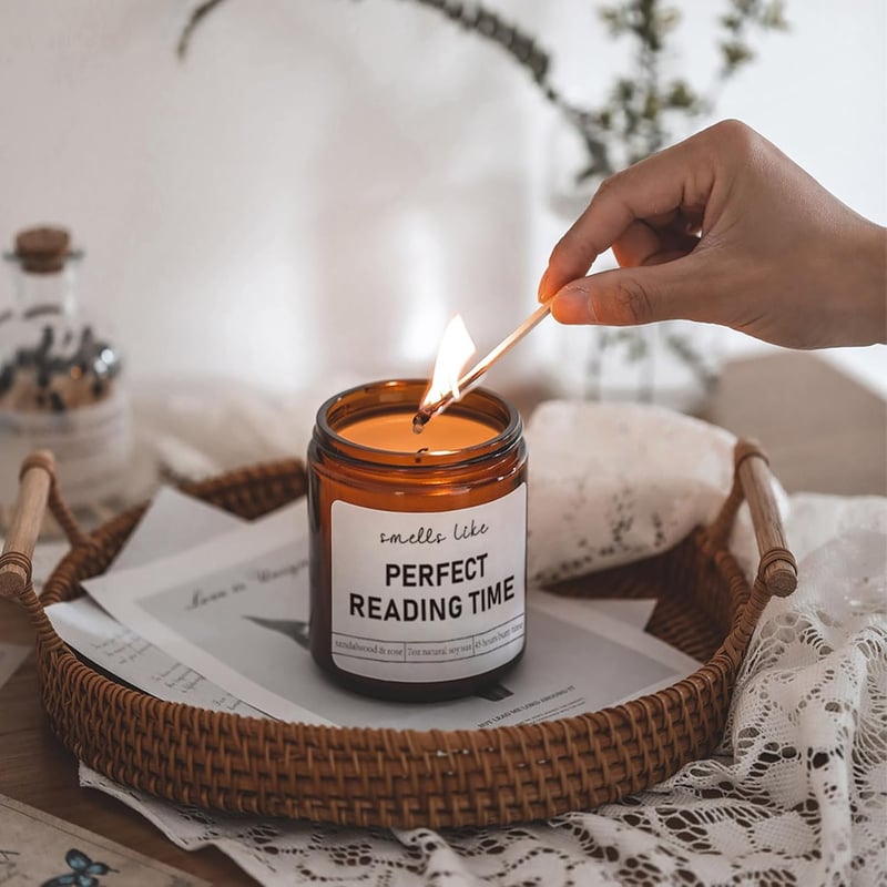 Book Lover Candle - Sandalwood & Rose Scented, 7oz Natural Soy Wax