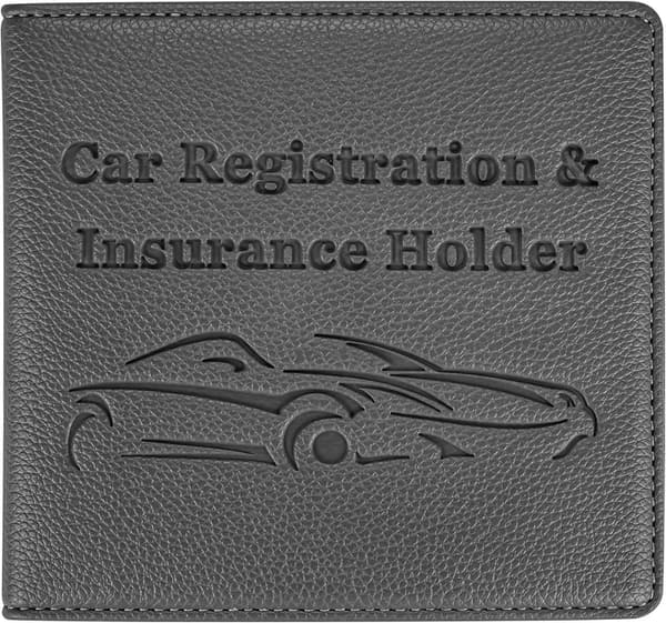Premium PU Leather Car Registration & Insurance Holder Wallet - Grey