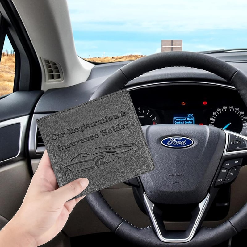Premium PU Leather Car Registration & Insurance Holder Wallet - Grey