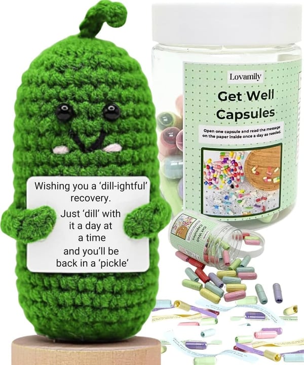 Get Well Soon Gift Basket - Message Capsule & Crochet for Patients