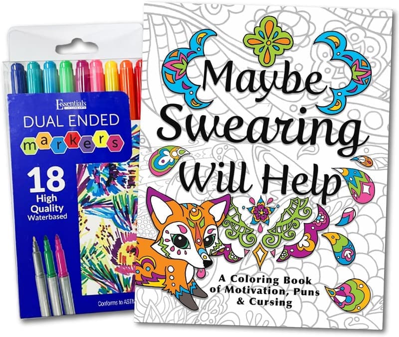 Stress Relief Adult Coloring Book Set - Cuss Words & Markers