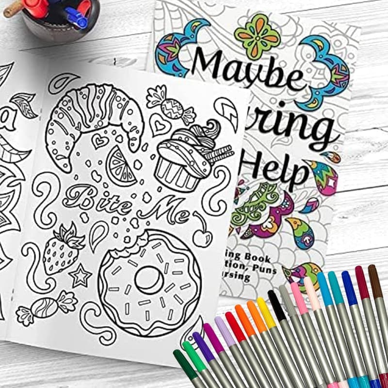 Stress Relief Adult Coloring Book Set - Cuss Words & Markers