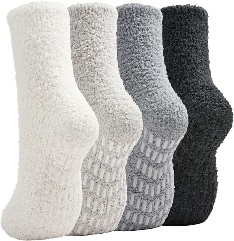 Fuzzy Non-Slip Hospital Socks for Women and Men
