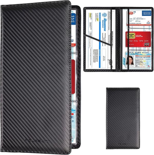 Carbon Fiber Black Car Registration & Insurance Card Holder