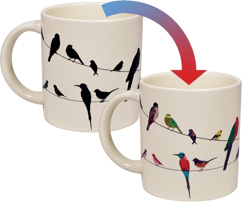 Birds on a Wire Heat Changing Mug - Colorful Design in Gift Box
