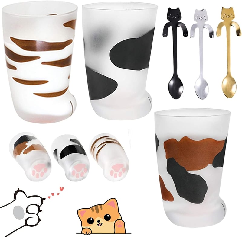 Valentine's Day Cat Paw Frosted Mug Set with Spoons