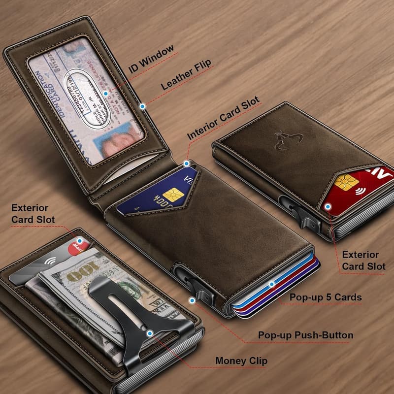 Slim Magnetic Leather Wallet for Men - Money Clip & Card Holder