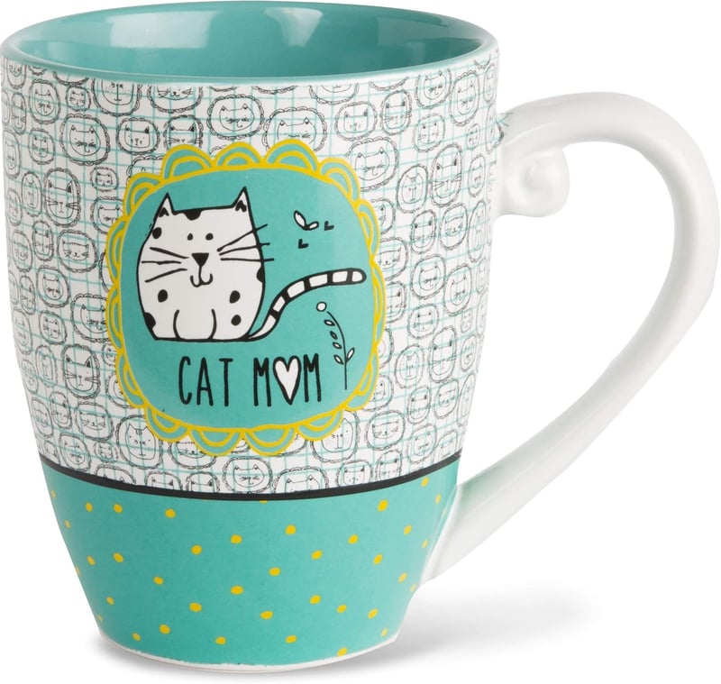 Cat Mom Extra Large Ceramic Coffee Mug - 20 oz, Teal