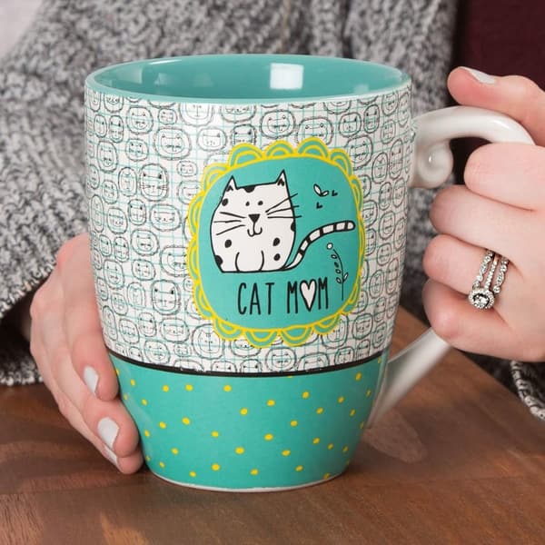Cat Mom Extra Large Ceramic Coffee Mug - 20 oz, Teal