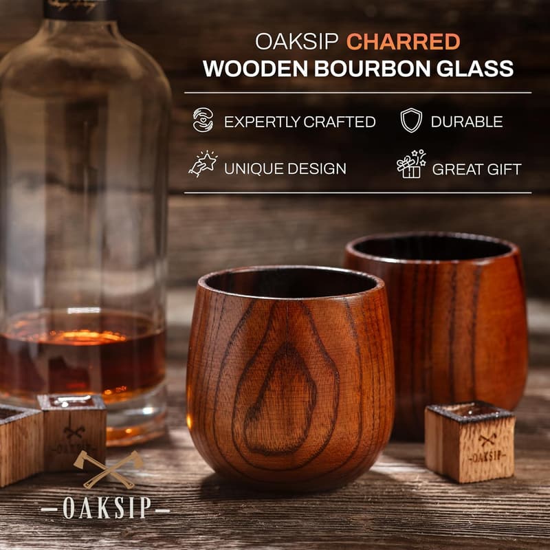 Charred Wooden Bourbon Glass - Perfect Whiskey Gift for Men