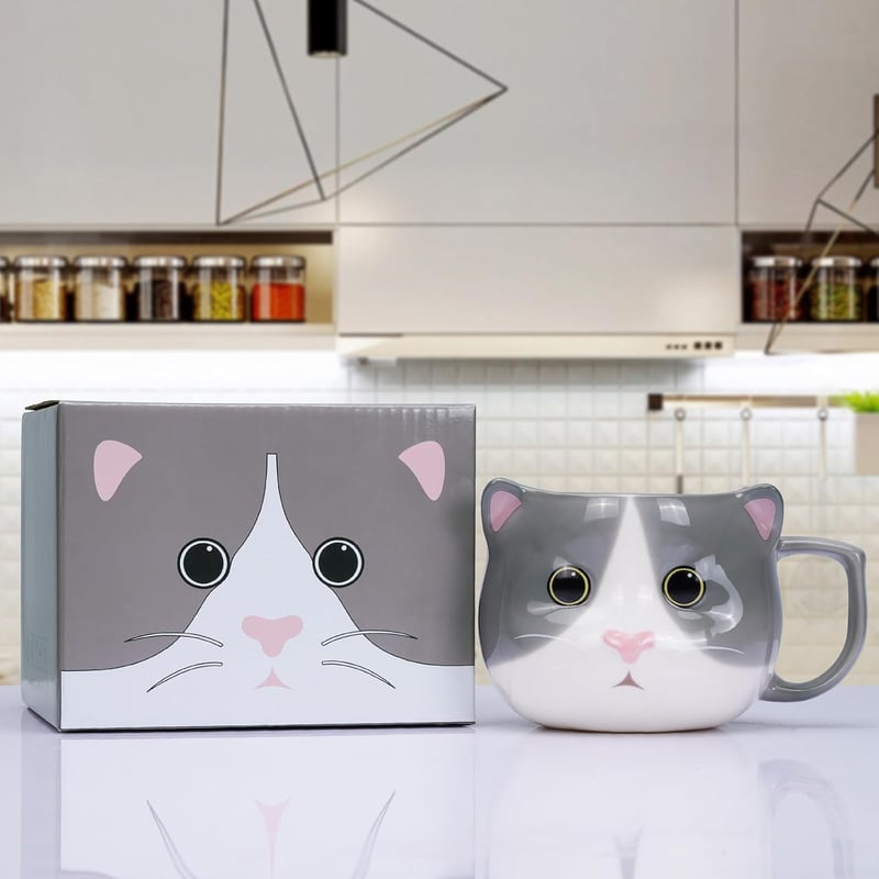 Cute 3D Cat Mug - 14 oz Ceramic Tea Cup for Cat Lovers