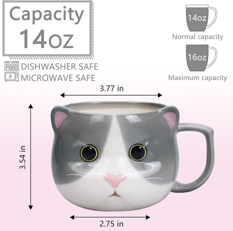 Cute 3D Cat Mug - 14 oz Ceramic Tea Cup for Cat Lovers