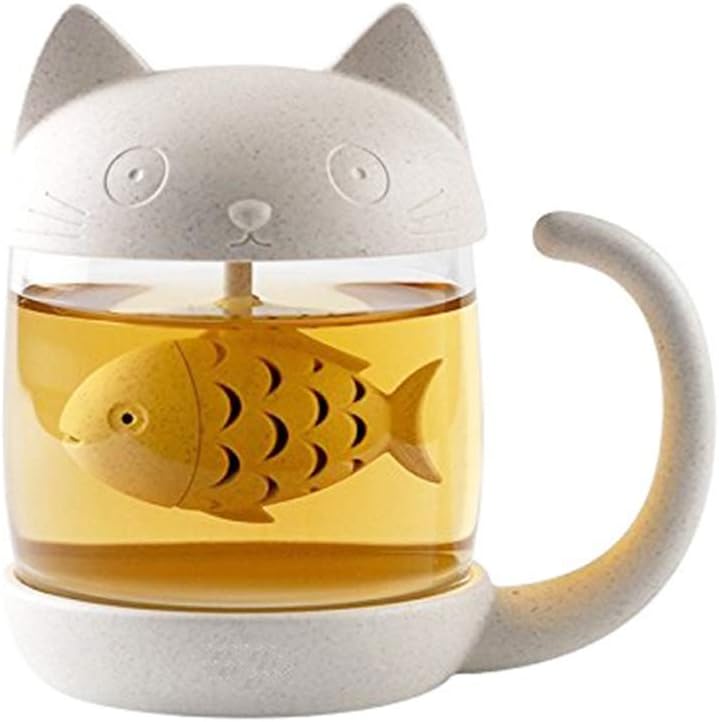 Cat Glass Tea Mug with Fish Infuser Filter