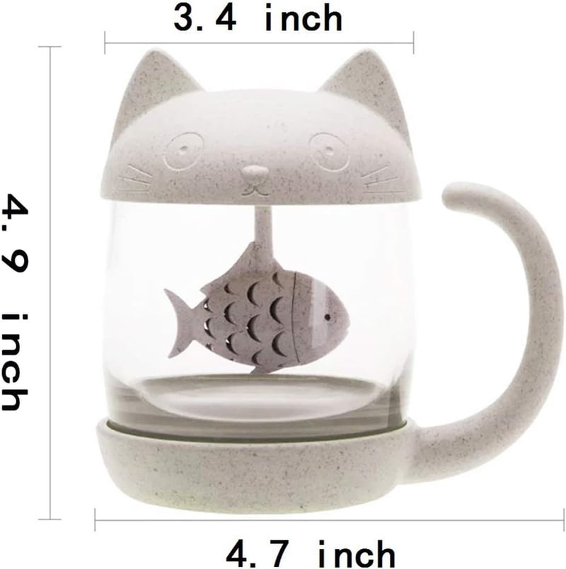 Cat Glass Tea Mug with Fish Infuser Filter