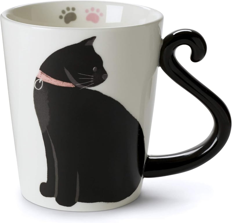 Handmade Animal-Shaped White Ceramic Tea Mug - 12 oz Cat Gift