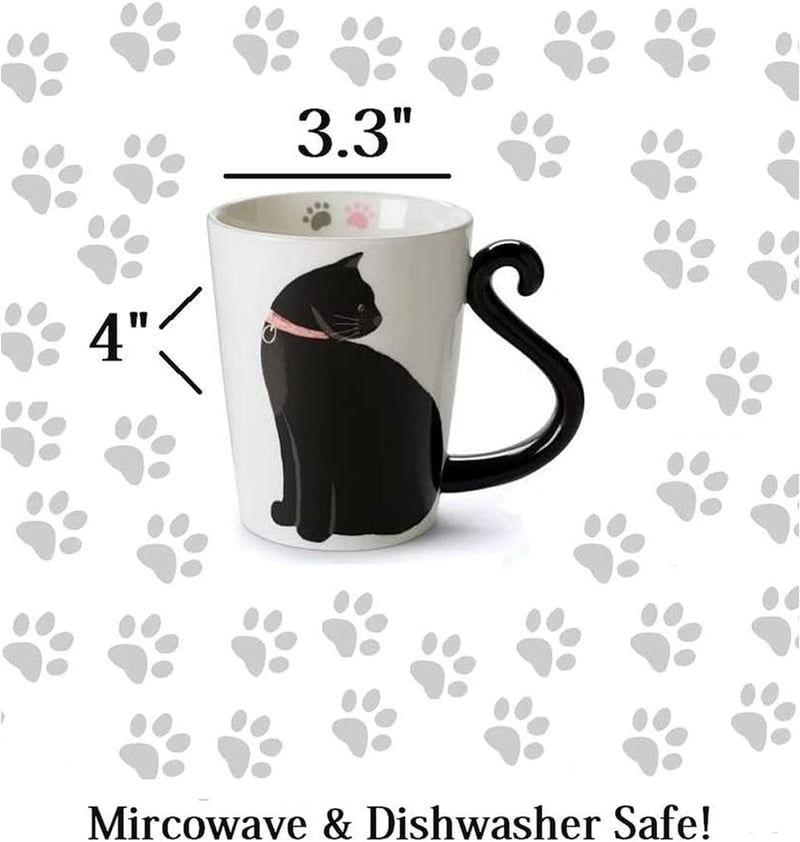 Handmade Animal-Shaped White Ceramic Tea Mug - 12 oz Cat Gift