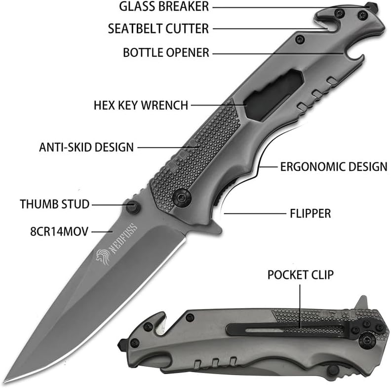 5-in-1 Multitool Folding Knife for Men - Emergency Rescue & Home Use