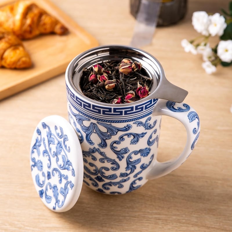 18 Oz Porcelain Tea Mug with Infuser - Perfect Housewarming Gift