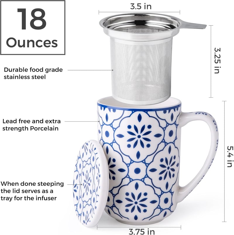 18 Oz Porcelain Tea Mug with Infuser - Perfect Housewarming Gift
