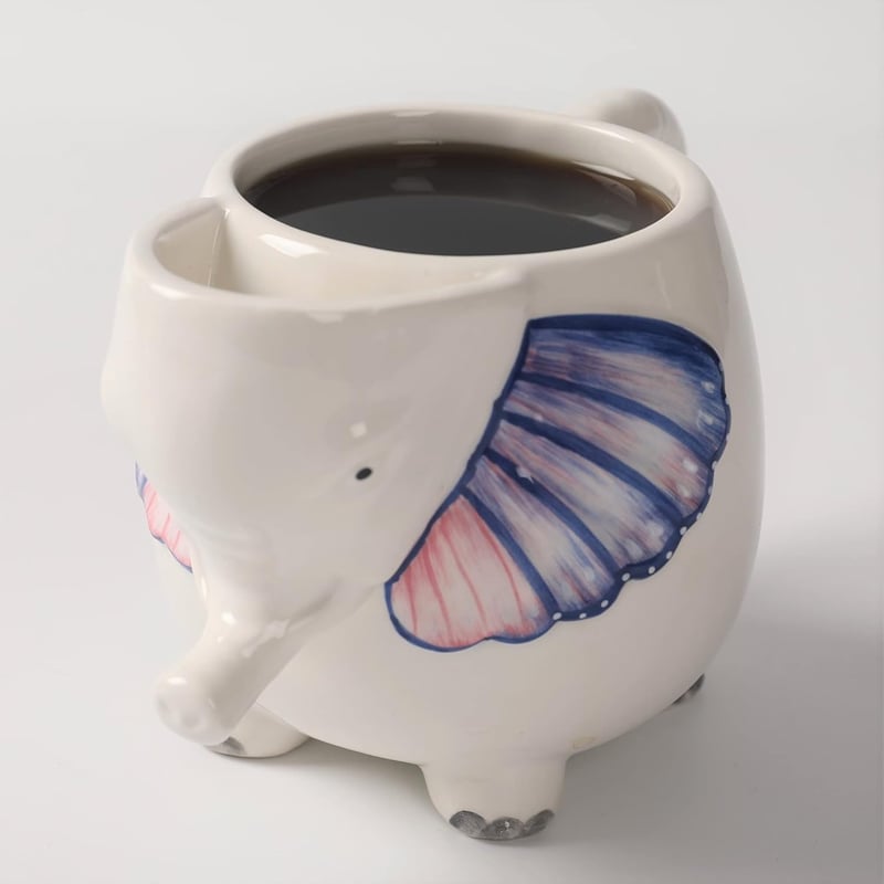 Hand Painted Elephant 17oz Ceramic Coffee Mug