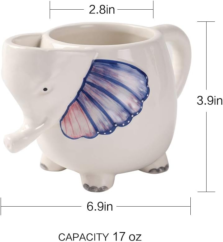 Hand Painted Elephant 17oz Ceramic Coffee Mug