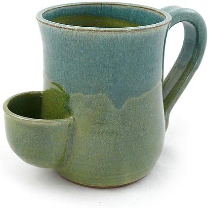 Hand-Sculpted 16 oz Tea Mug with Bag Holder, Blue/Green