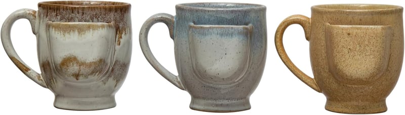 Reactive Glaze Stoneware Mug Set with Tea Bag Holder - 3 Colors