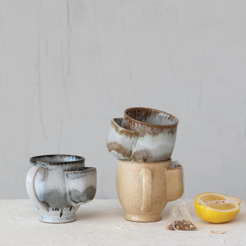 Reactive Glaze Stoneware Mug Set with Tea Bag Holder - 3 Colors