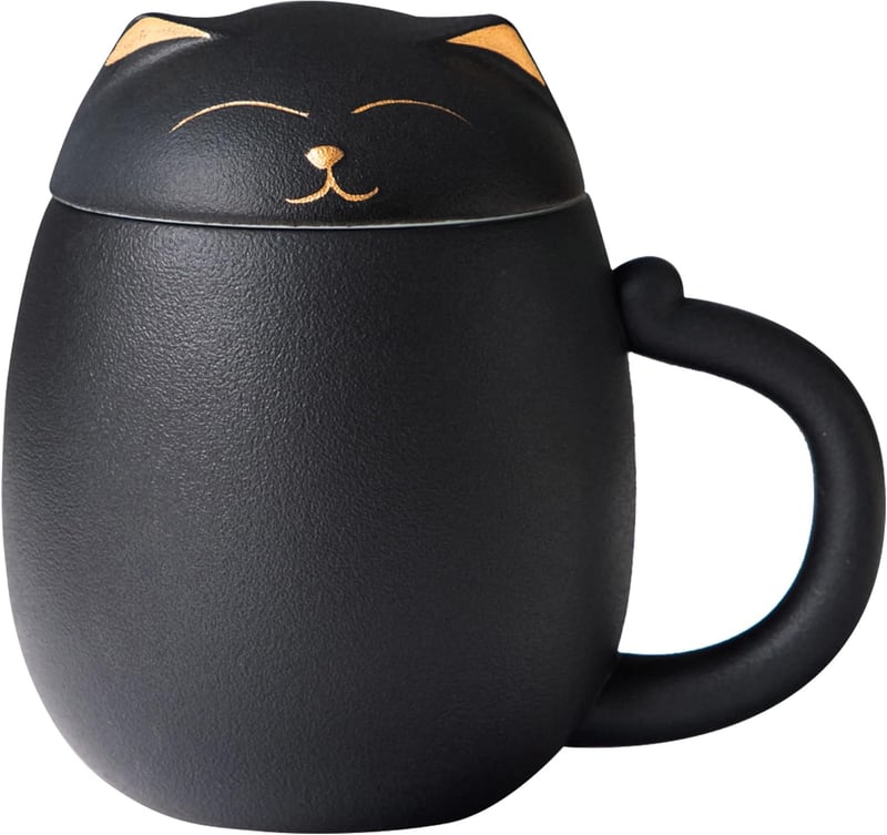 Cute Cat Ceramic Tea Mug with Infuser – Handmade Porcelain