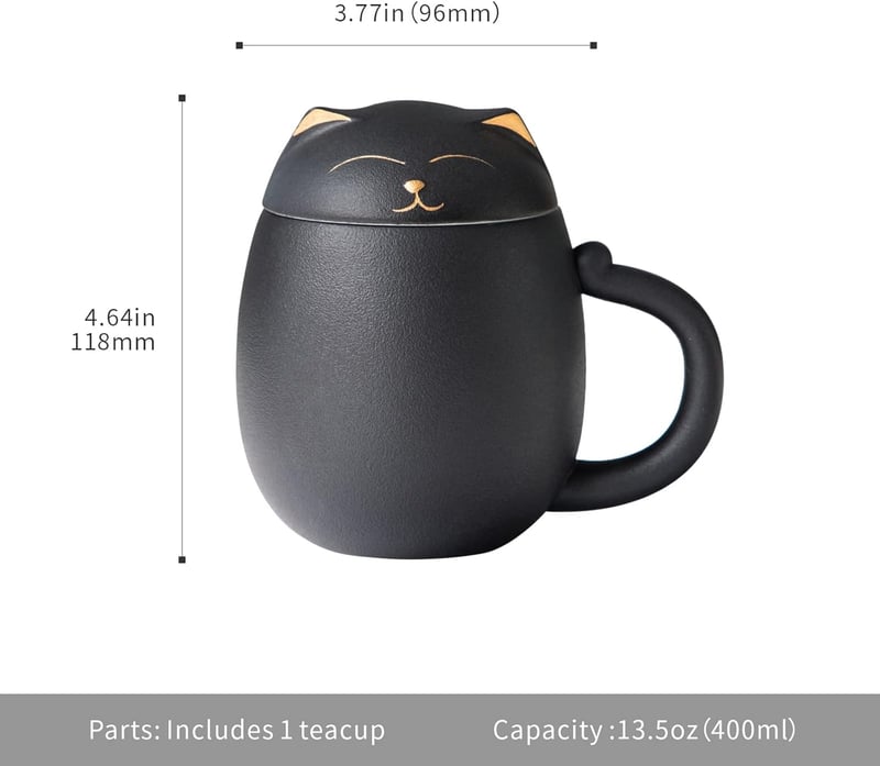 Cute Cat Ceramic Tea Mug with Infuser – Handmade Porcelain