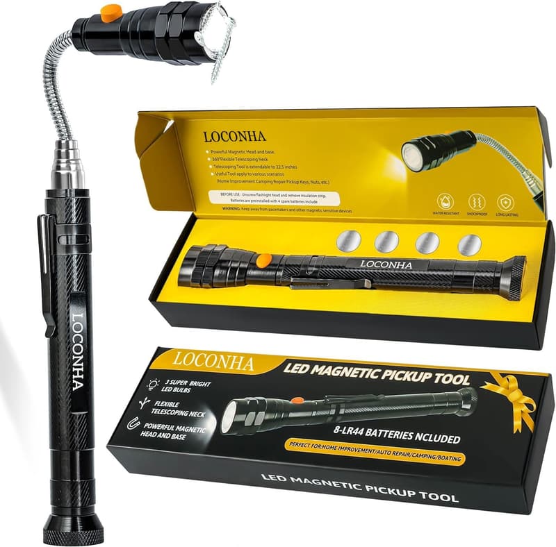 Telescoping Magnetic Pickup Tool with LED Lights for Men
