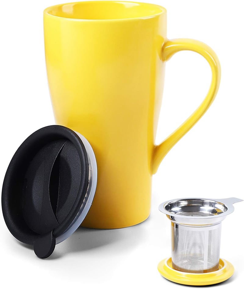 18oz Ceramic Travel Tea Mug with Infuser and Lids