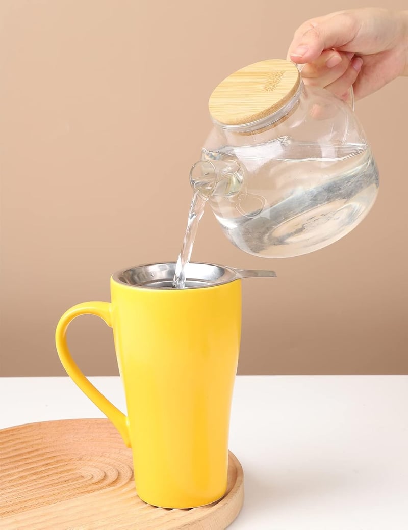 18oz Ceramic Travel Tea Mug with Infuser and Lids