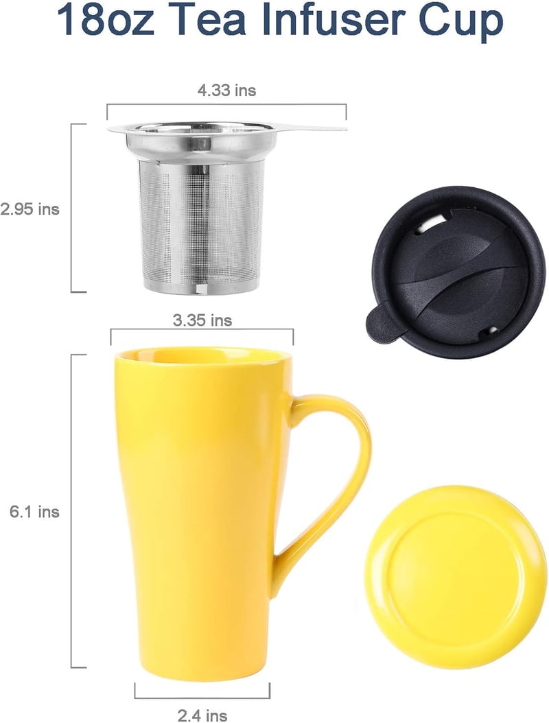 18oz Ceramic Travel Tea Mug with Infuser and Lids