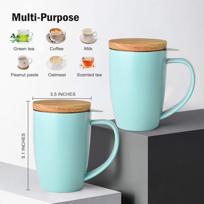 Craft Tea Mug with Infuser & Lid for Tea Lovers - 16oz Turquoise