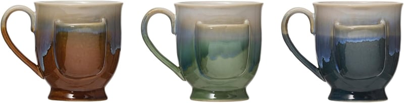 Stoneware Mug with Tea Bag Holder - 16 oz, Reactive Glaze