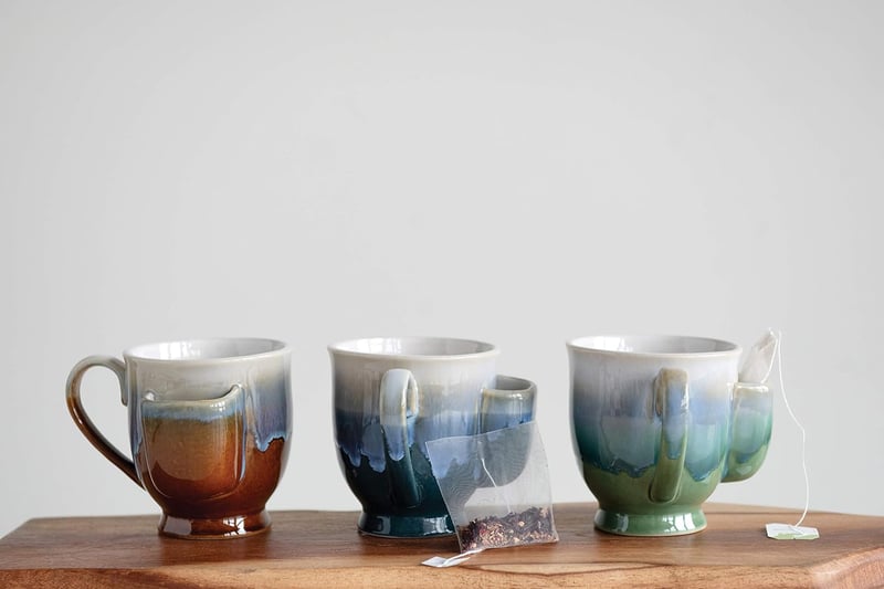 Stoneware Mug with Tea Bag Holder - 16 oz, Reactive Glaze